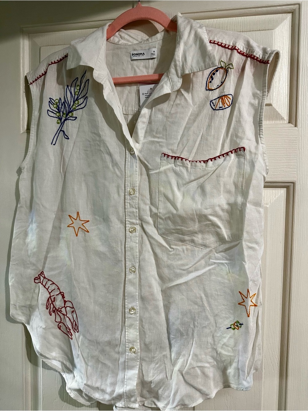 Sonoma White Top with Embroidered Accent